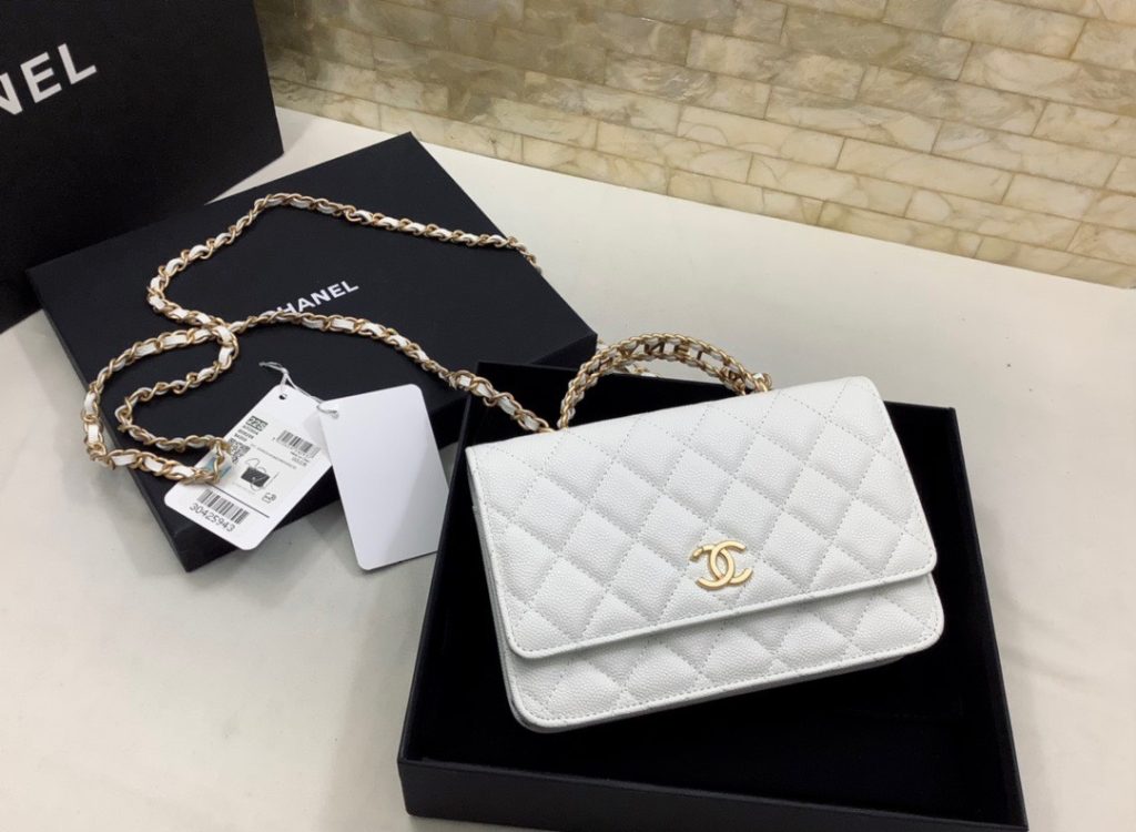 Chanel 23S Ribbon Chain Wallet On Chain Replica Handbags White Color 19cm