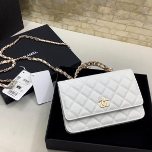 Chanel 23S Ribbon Chain Wallet On Chain Replica Handbags White Color 19cm