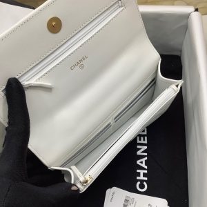 Chanel 23S Ribbon Chain Wallet On Chain Replica Handbags White Color 19cm