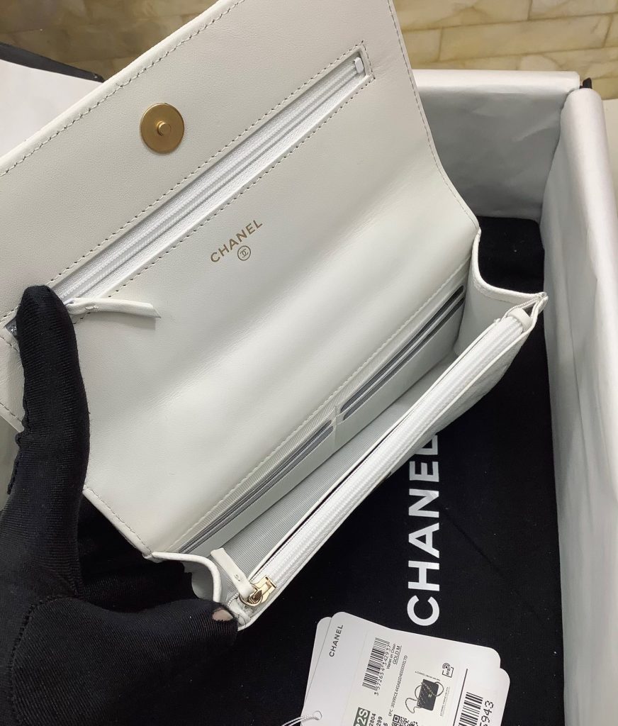 Chanel 23S Ribbon Chain Wallet On Chain Replica Handbags White Color 19cm