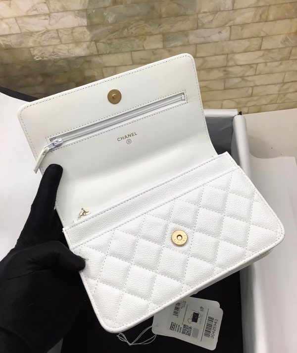 Chanel 23S Ribbon Chain Wallet On Chain Replica Handbags White Color 19cm