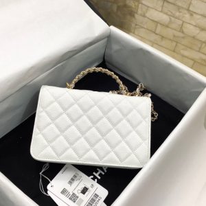 Chanel 23S Ribbon Chain Wallet On Chain Replica Handbags White Color 19cm