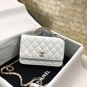 Chanel 23S Ribbon Chain Wallet On Chain Replica Handbags White Color 19cm