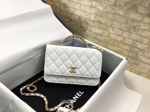 Chanel 23S Ribbon Chain Wallet On Chain Replica Handbags White Color 19cm