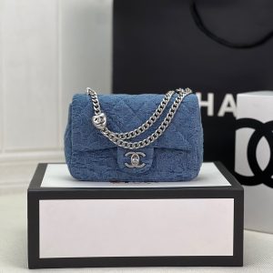 Chanel Flap Women Blue Replica Handbags 19cm