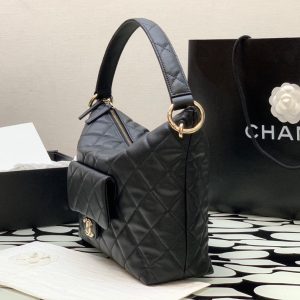 Chanel Maxi Hobo Leather Plain Replica Handbags Black Color 29cm