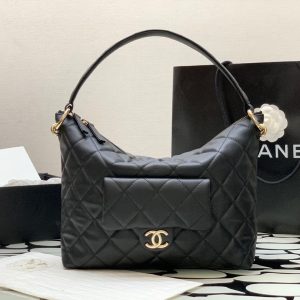 Chanel Maxi Hobo Leather Plain Replica Handbags Black Color 29cm