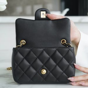 Chanel Mini Flap Leather Black Women Replica Handbags 20cm