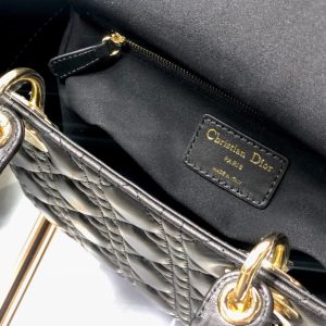 Dior Medium Lady Dior Leather Black Replica Handbags 24cm