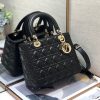 Dior Medium Lady Dior Leather Black Replica Handbags 24cm