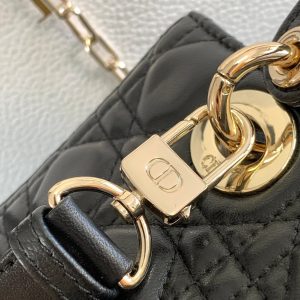 Dior Small Lady D-Joy Leather Black Replica Handbags 22cm