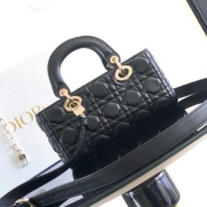 Dior Small Lady D-Joy Leather Black Replica Handbags 22cm