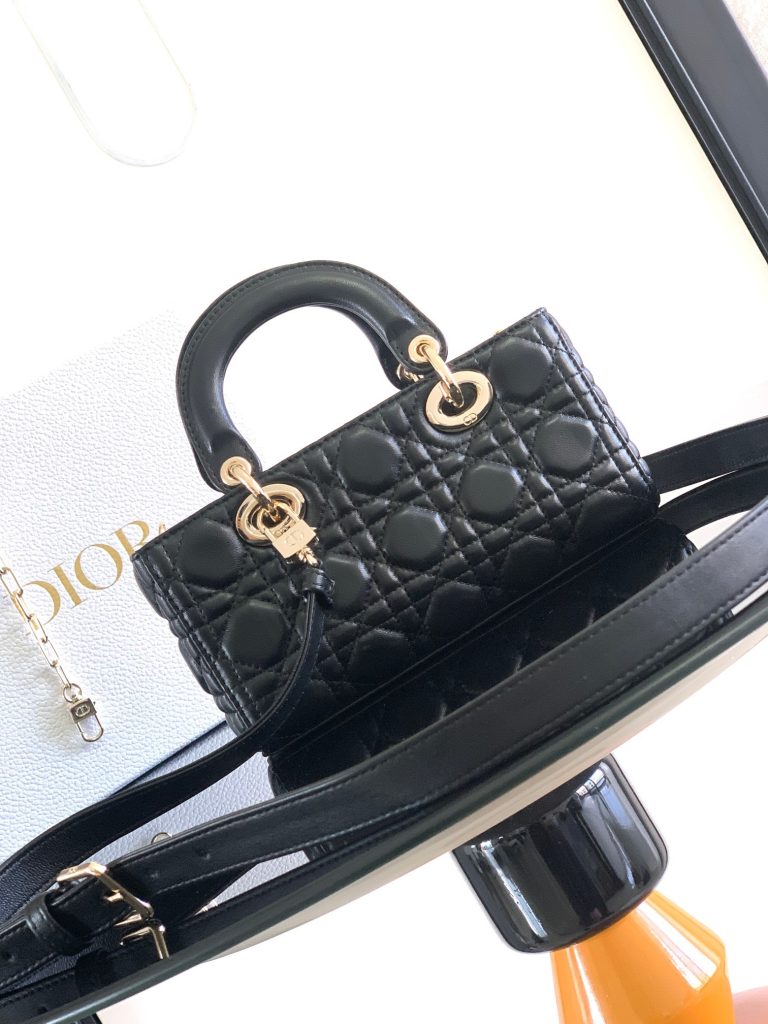 Dior Small Lady D-Joy Leather Black Replica Handbags 22cm