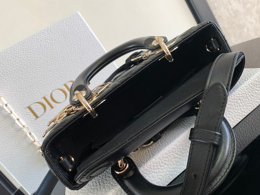 Dior Small Lady D-Joy Leather Black Replica Handbags 22cm