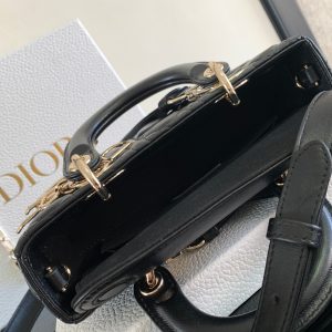 Dior Small Lady D-Joy Leather Black Replica Handbags 22cm