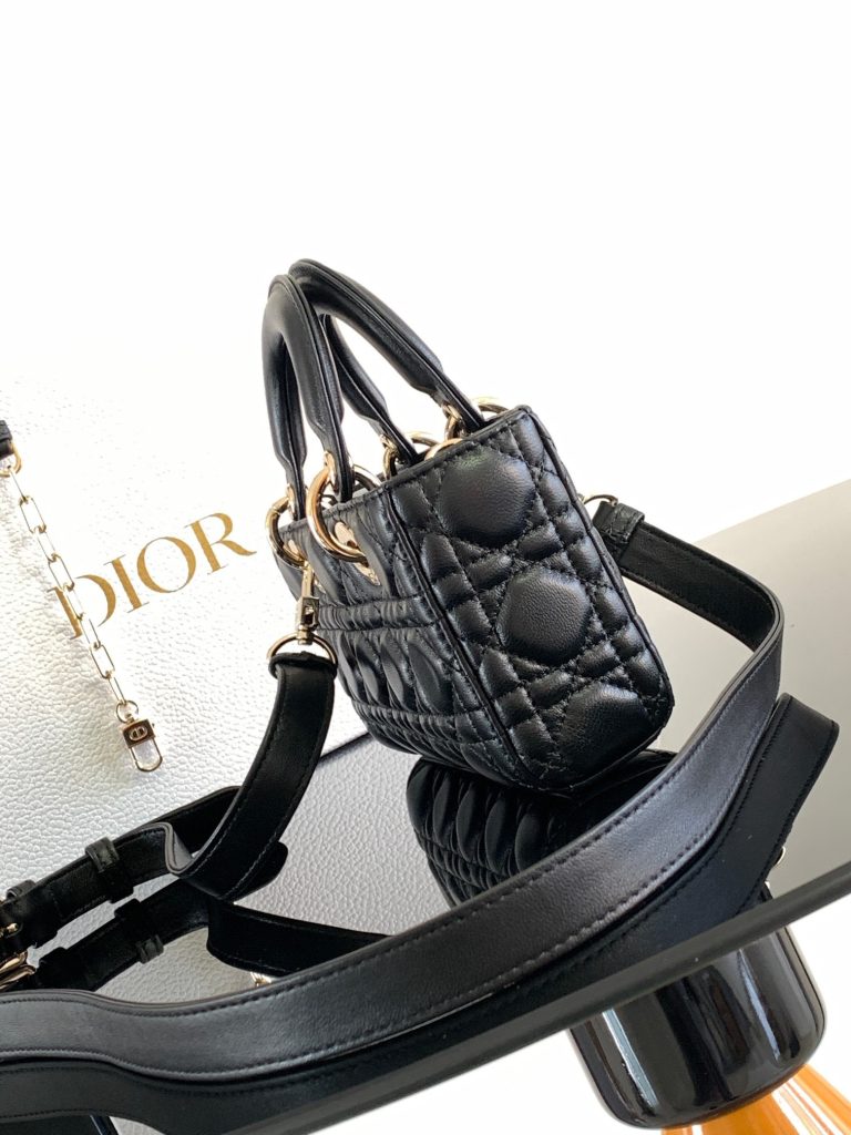 Dior Small Lady D-Joy Leather Black Replica Handbags 22cm