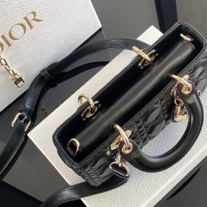 Dior Small Lady D-Joy Leather Black Replica Handbags 22cm