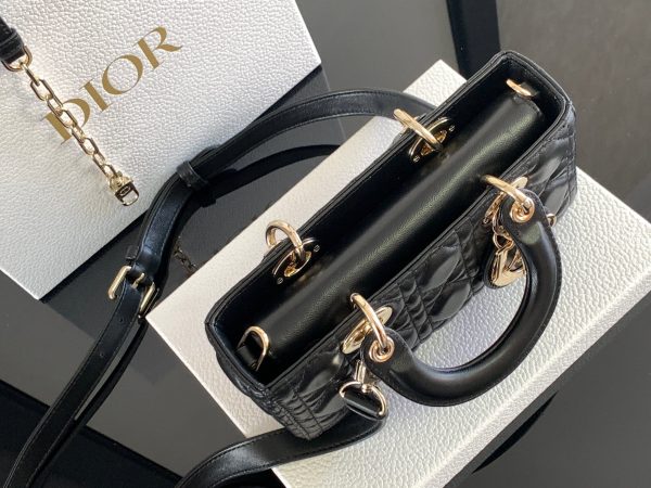 Dior Small Lady D-Joy Leather Black Replica Handbags 22cm