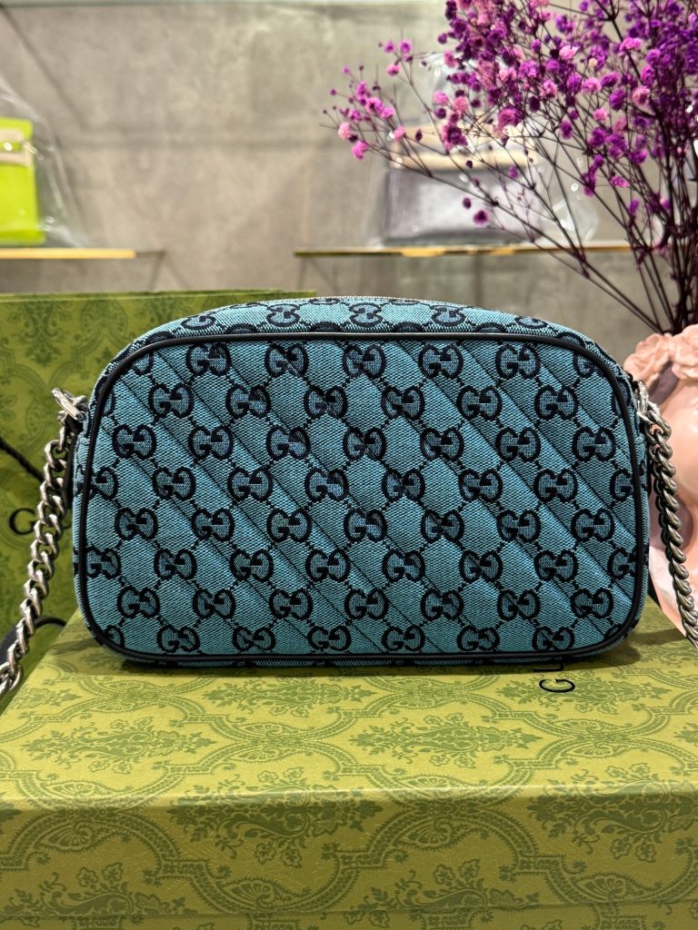 Gucci Small GG Marmont Blue Relipca Handbag 24cm