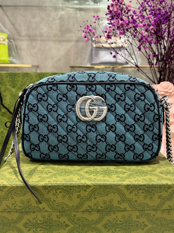 Gucci Small GG Marmont Blue Relipca Handbag 24cm