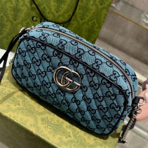 Gucci Small GG Marmont Blue Relipca Handbag 24cm
