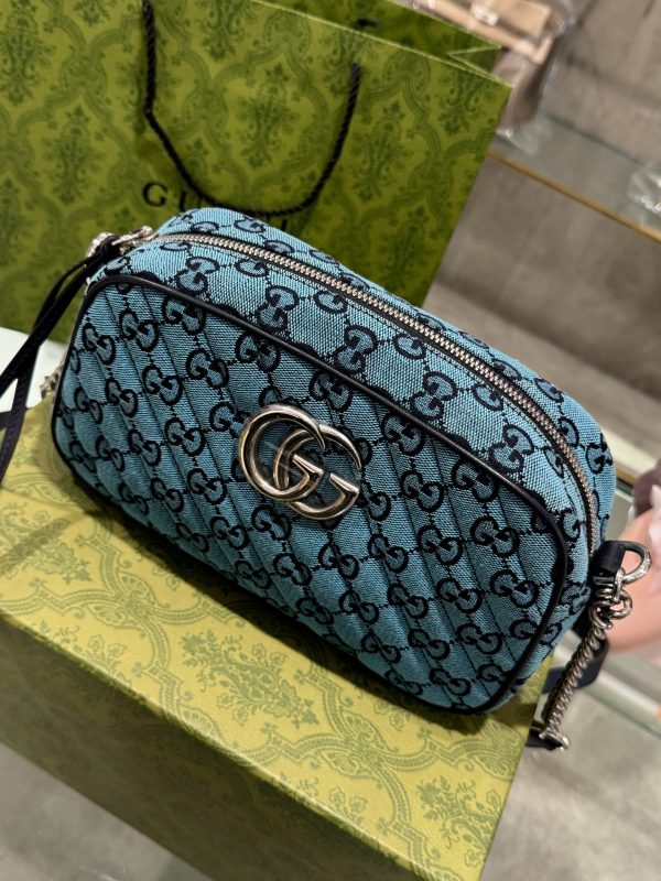 Gucci Small GG Marmont Blue Relipca Handbag 24cm