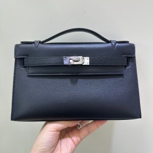 Hermes Kelley Pochette Women Replica Hanbags Leather Black 22cm