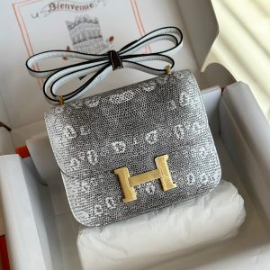 Hermes Mini Constance Ombre Lizard Replica Handbags Gold Lock 19cm