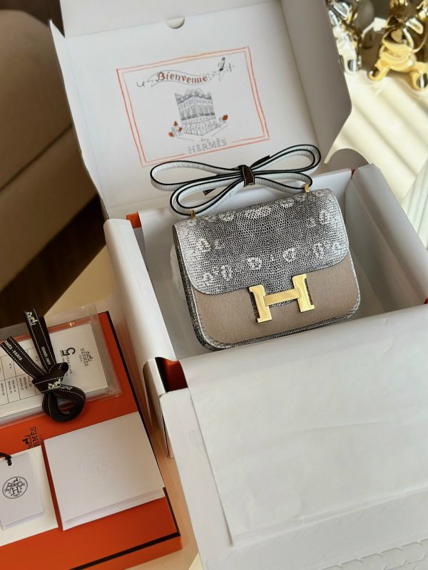 Hermes Mini Constance Ombre Lizard Replica Handbags Gold Lock 19cm