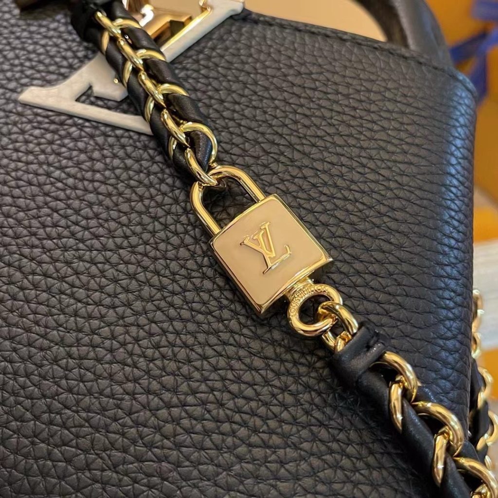 Louis Vuitton Capucines Mini Women Leather Black Fake Handbags 21cm