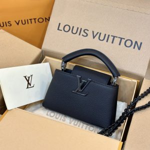 Louis Vuitton LV Capucines Mini Replica Handbags Leather Black 22cm