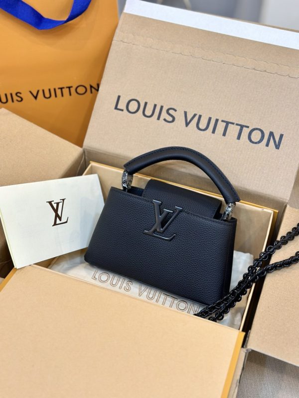 Louis Vuitton LV Capucines Mini Replica Handbags Leather Black 22cm