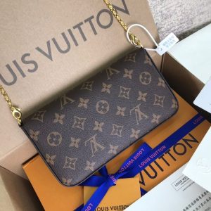 Louis Vuitton LV Felicie Pochette Monogram Brown Color Fake Handbags 20cm