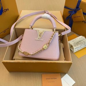 Louis Vuitton Women LV Capucines Mini Pink Color Replica Handbags 21cm