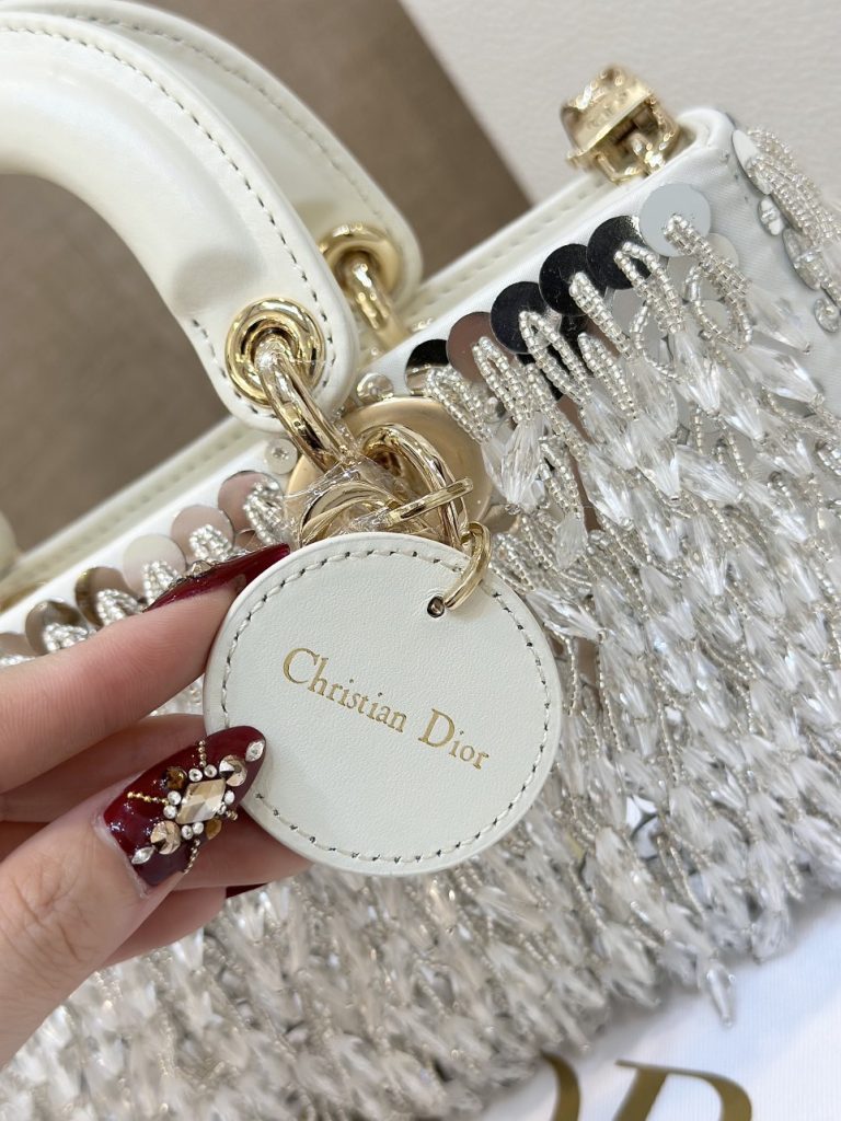 Dior Lady D-Joy Mini Women White Color Mounted Stones Replica Handbags 22cm