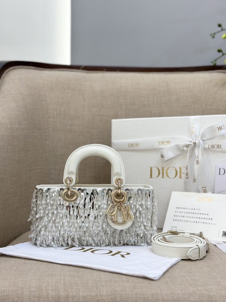 Dior Lady D-Joy Mini Women White Color Mounted Stones Replica Handbags 22cm
