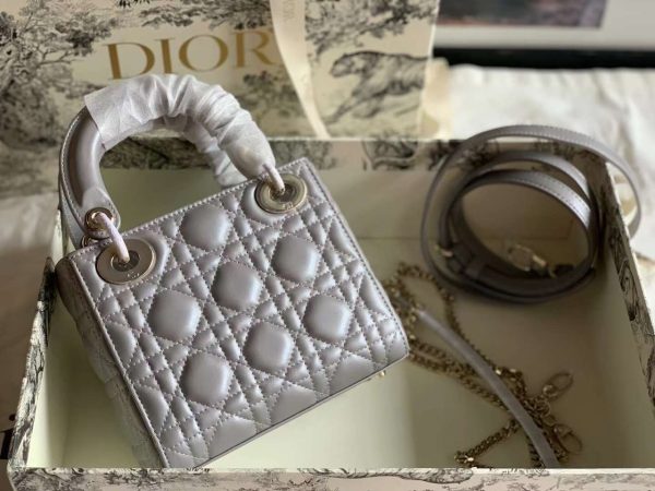 Dior Lady Mini Dior Women Gray Color Replica Handbags 18cm