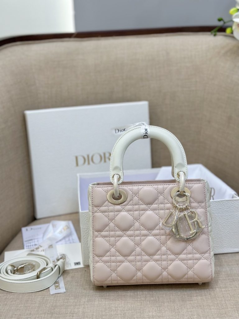 Dior Lady Small Dior Women Two-Tone Pink And White Replica Handbags 20cm