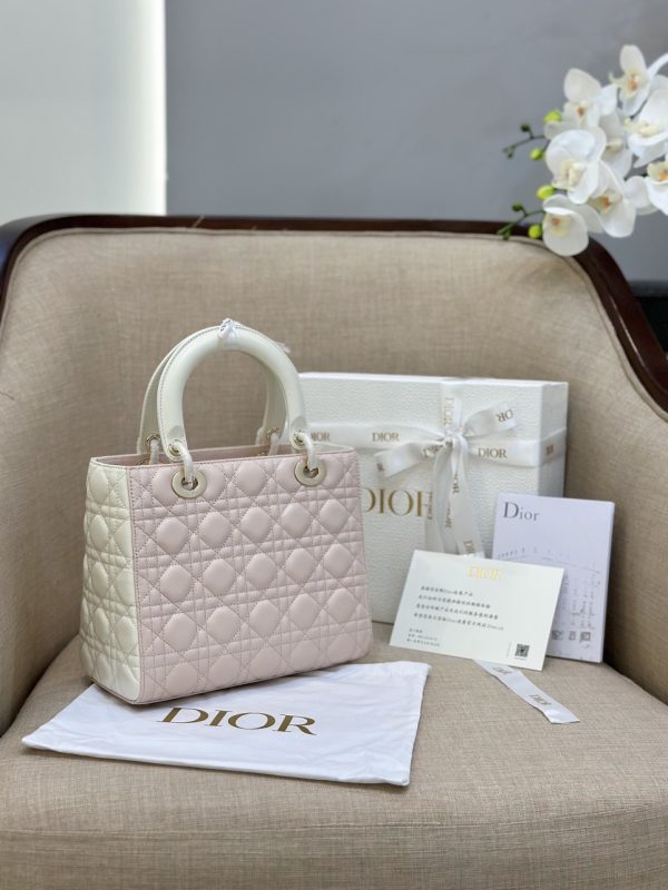 Dior Medium Lady Dior Women Pink Chalk Replica Handbags 24cm