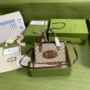 Gucci GG Horsebit 1955 Mini Top Brown Color Replica Handbags 24cm