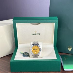 Rolex Oyster Perpetual 124300 Yellow Dial Replica Watches Clean Factory 41mm (1)