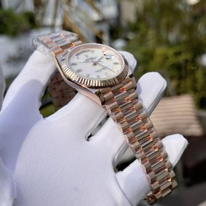 Replica Rolex Watch Day-Date Mother Of Pearl & Moissanite Diamonds Gold Wrapped 40mm (8)