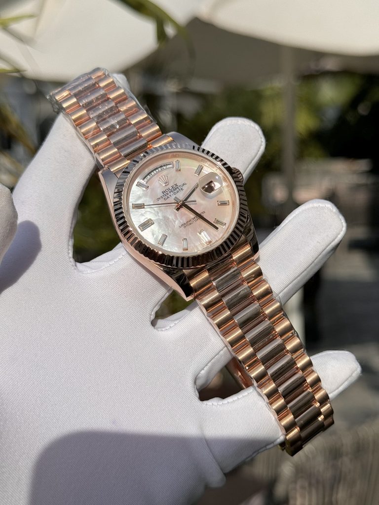 Replica Rolex Watch Day-Date Mother Of Pearl & Moissanite Diamonds Gold Wrapped 40mm (8)