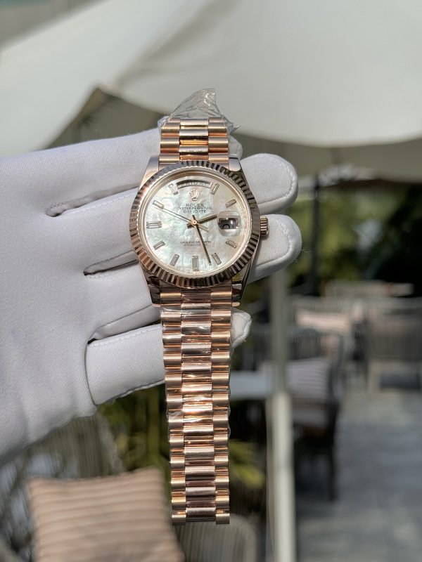 Replica Rolex Watch Day-Date Mother Of Pearl & Moissanite Diamonds Gold Wrapped 40mm (8)