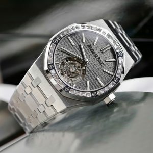 Đồng Hồ Audemars Piguet Rep11 Royal Oak Selfwinding Flying Tourbillon 26730BC Mặt Xám Đính Đá Baguette 41mm