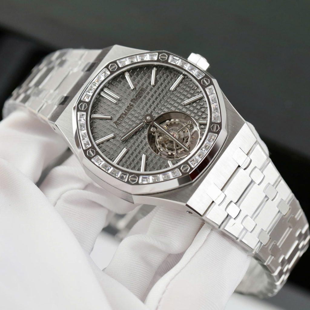 Đồng Hồ Audemars Piguet Rep11 Royal Oak Selfwinding Flying Tourbillon 26730BC Mặt Xám Đính Đá Baguette 41mm