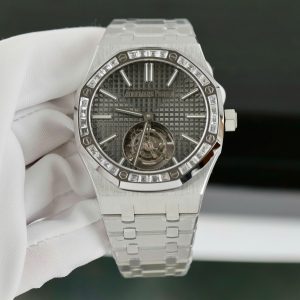 Đồng Hồ Audemars Piguet Rep11 Royal Oak Selfwinding Flying Tourbillon 26730BC Mặt Xám Đính Đá Baguette 41mm