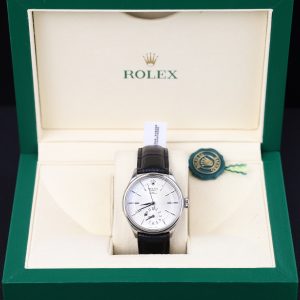 Đồng Hồ Rolex Cellini Dual Time 50525 Replica 11 Mặt Bạc Dây Da Nhà Máy KZ 39mm