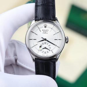 Đồng Hồ Rolex Cellini Dual Time 50525 Replica 11 Mặt Bạc Dây Da Nhà Máy KZ 39mm