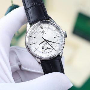 Đồng Hồ Rolex Cellini Dual Time 50525 Replica 11 Mặt Bạc Dây Da Nhà Máy KZ 39mm